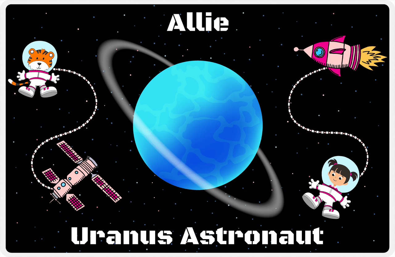 Personalized Planets Placemat XXII - Uranus Astronaut - Black Hair Girl -  View