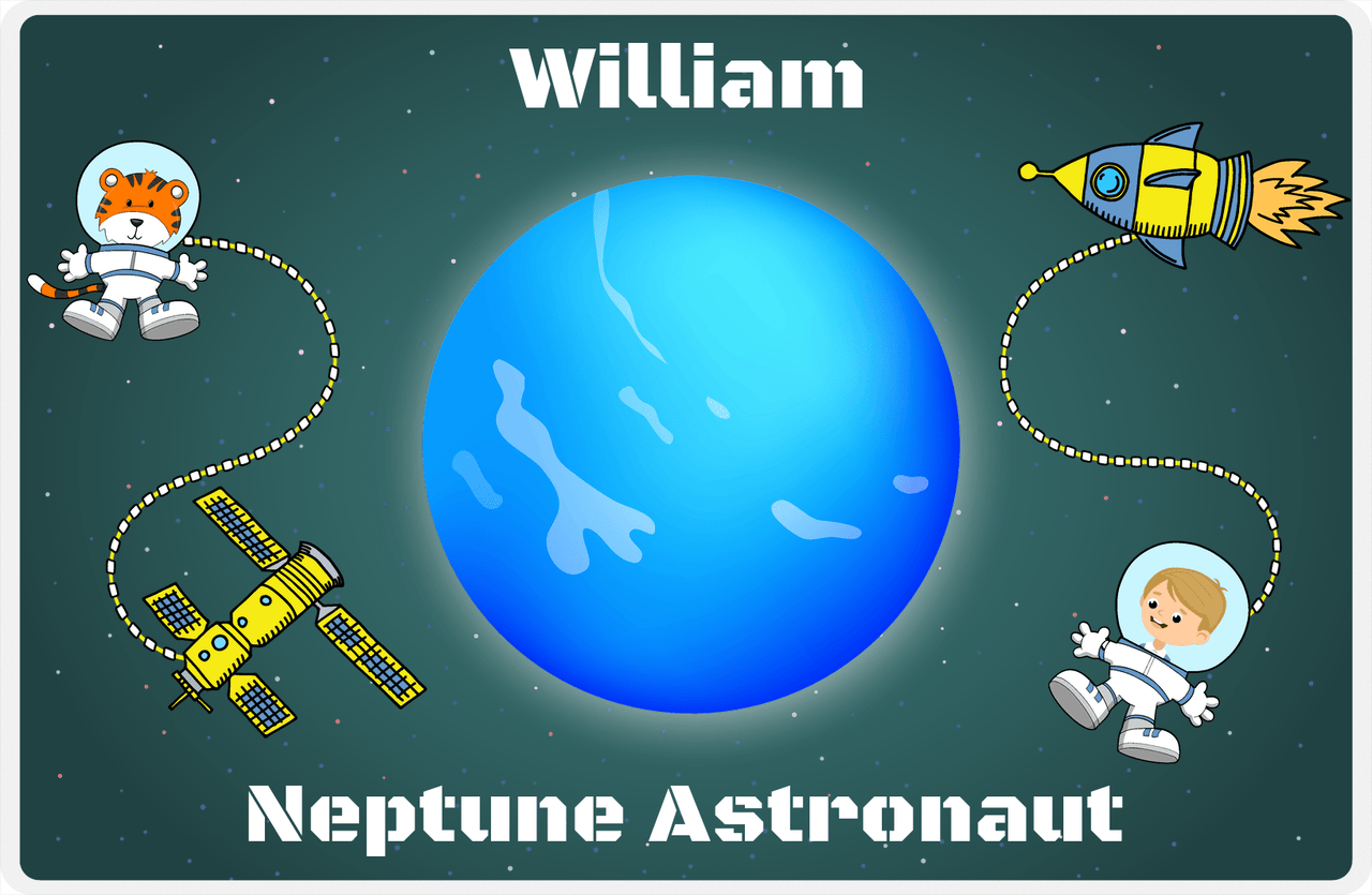 Personalized Planets Placemat XXV - Neptune Astronaut - Blond Boy -  View