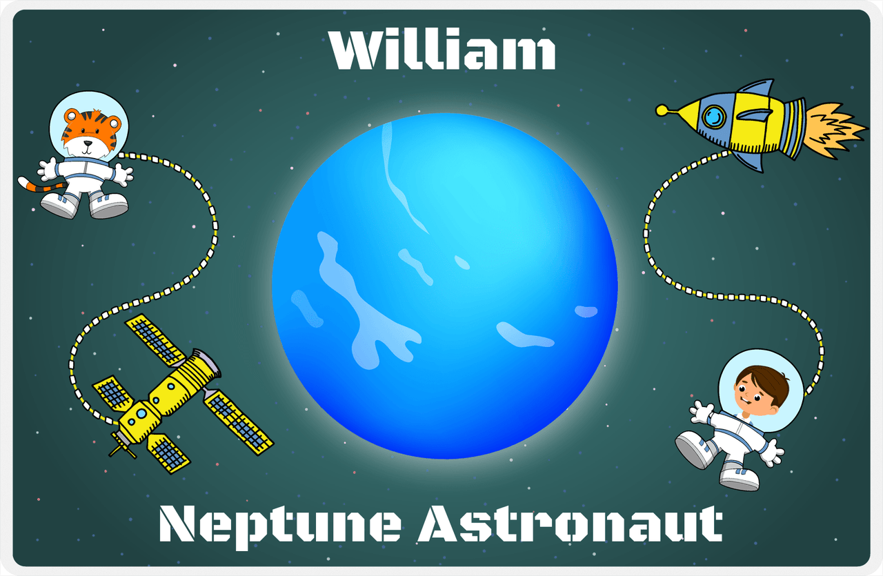 Personalized Planets Placemat XXV - Neptune Astronaut - Brown Hair Boy -  View
