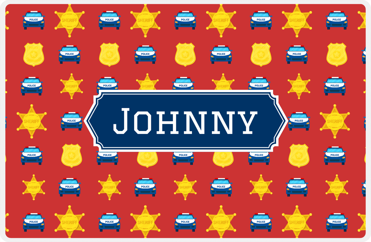 Personalized Police Placemat X - Red Background - Decorative Rectangle Nameplate -  View