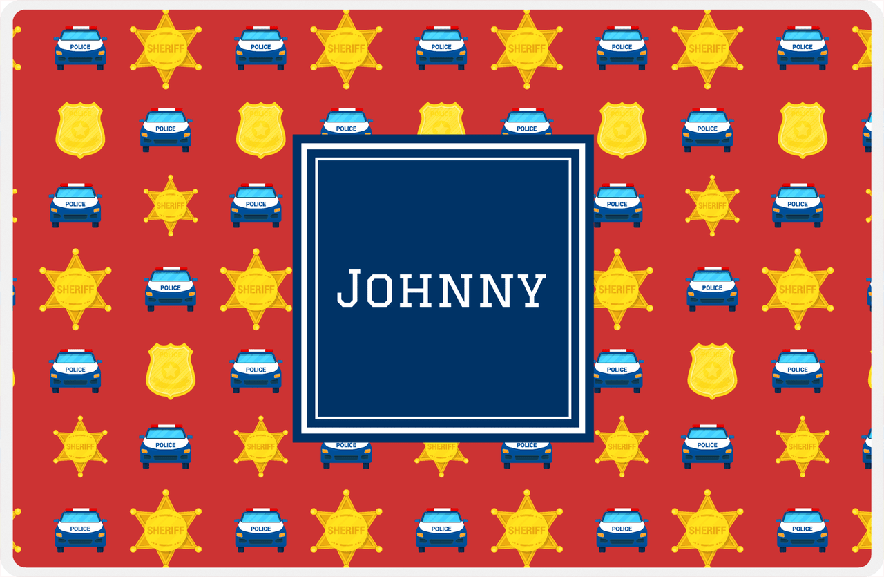 Personalized Police Placemat X - Red Background - Square Nameplate -  View