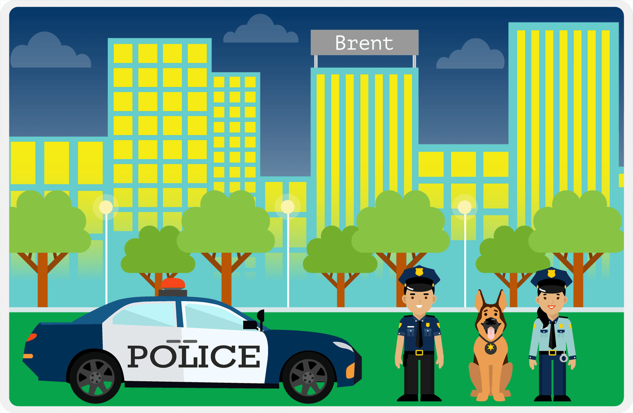 Personalized Police Placemat III - City Beat - Black Hair Cops -  View