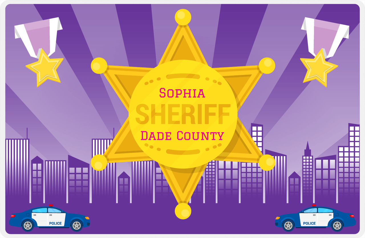 Personalized Police Placemat IV - City Sheriff - Purple Background -  View