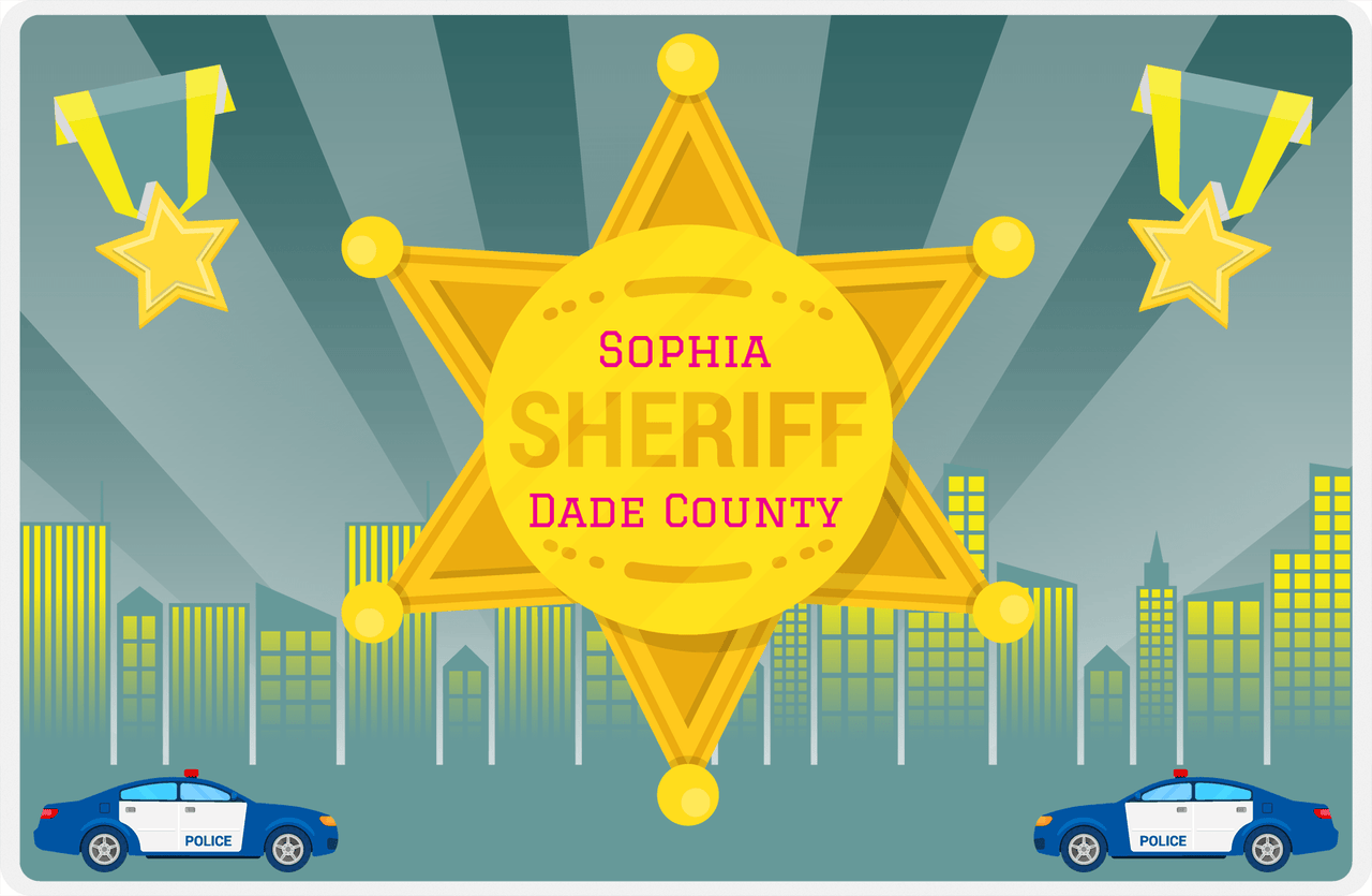 Personalized Police Placemat IV - City Sheriff - Teal Background -  View
