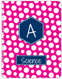 Thumbnail for Personalized Polka Dots Notebook - Hot Pink and Navy - Hexagon Nameplate - Front View