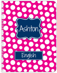 Thumbnail for Personalized Polka Dots Notebook - Hot Pink and Navy - Fancy Nameplate - Front View