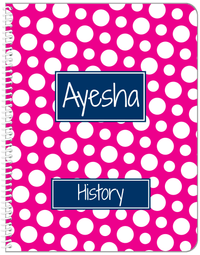 Thumbnail for Personalized Polka Dots Notebook - Hot Pink and Navy - Rectangle Nameplate - Front View