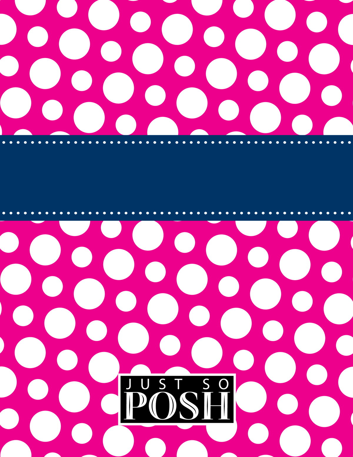 Personalized Polka Dots Notebook - Hot Pink and Navy - Ribbon Nameplate - Back View