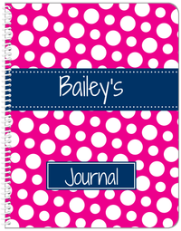 Thumbnail for Personalized Polka Dots Notebook - Hot Pink and Navy - Ribbon Nameplate - Front View