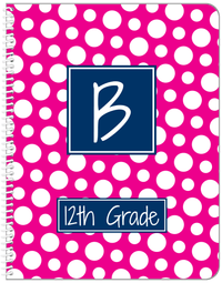 Thumbnail for Personalized Polka Dots Notebook - Hot Pink and Navy - Square Nameplate - Front View