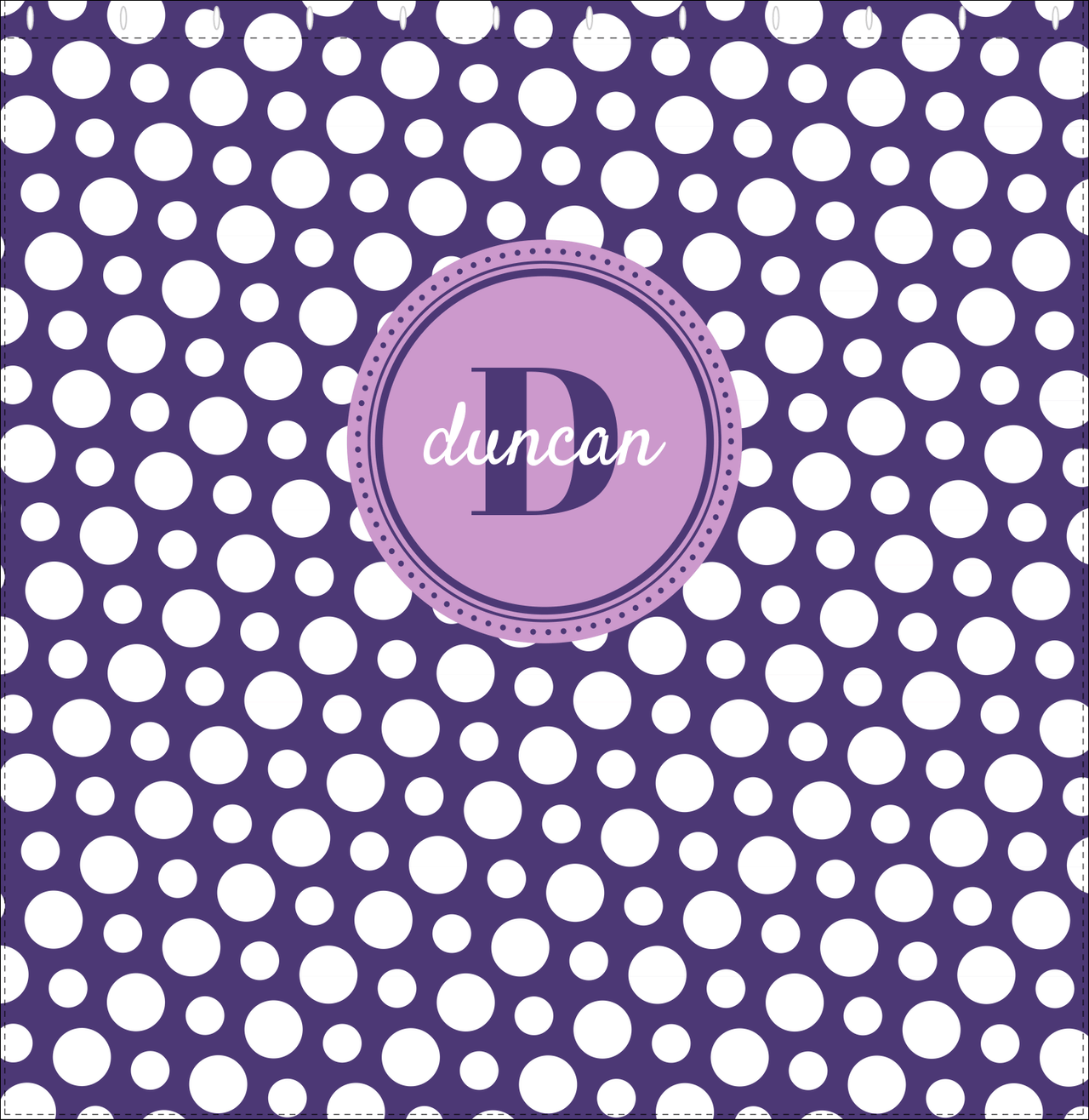 Personalized Polka Dots Shower Curtain - Purple - Circle Nameplate - Decorate View