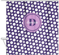 Thumbnail for Personalized Polka Dots Shower Curtain - Purple - Circle Nameplate - Hanging View