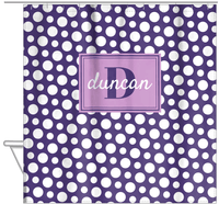 Thumbnail for Personalized Polka Dots Shower Curtain - Purple - Rectangle Nameplate - Hanging View