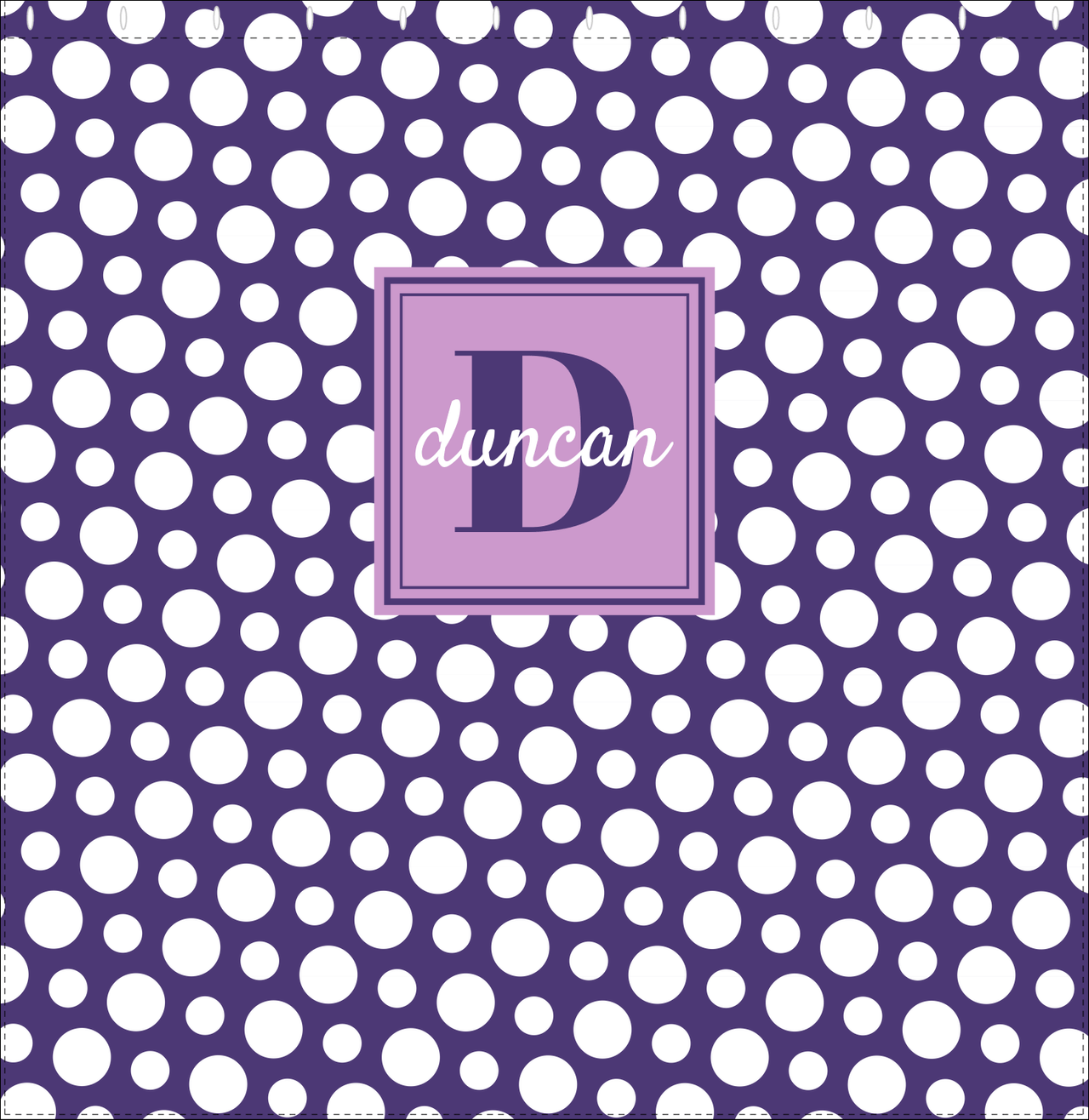 Personalized Polka Dots Shower Curtain - Purple - Square Nameplate - Decorate View