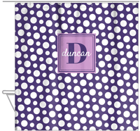 Thumbnail for Personalized Polka Dots Shower Curtain - Purple - Square Nameplate - Hanging View