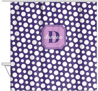 Thumbnail for Personalized Polka Dots Shower Curtain - Purple - Stamp Nameplate - Hanging View