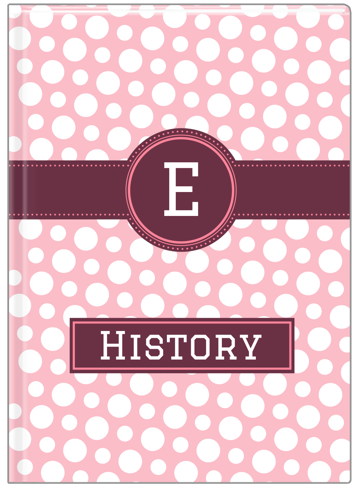 Personalized Polka Dots Journal - Pink and White - Circle Ribbon Nameplate - Front View