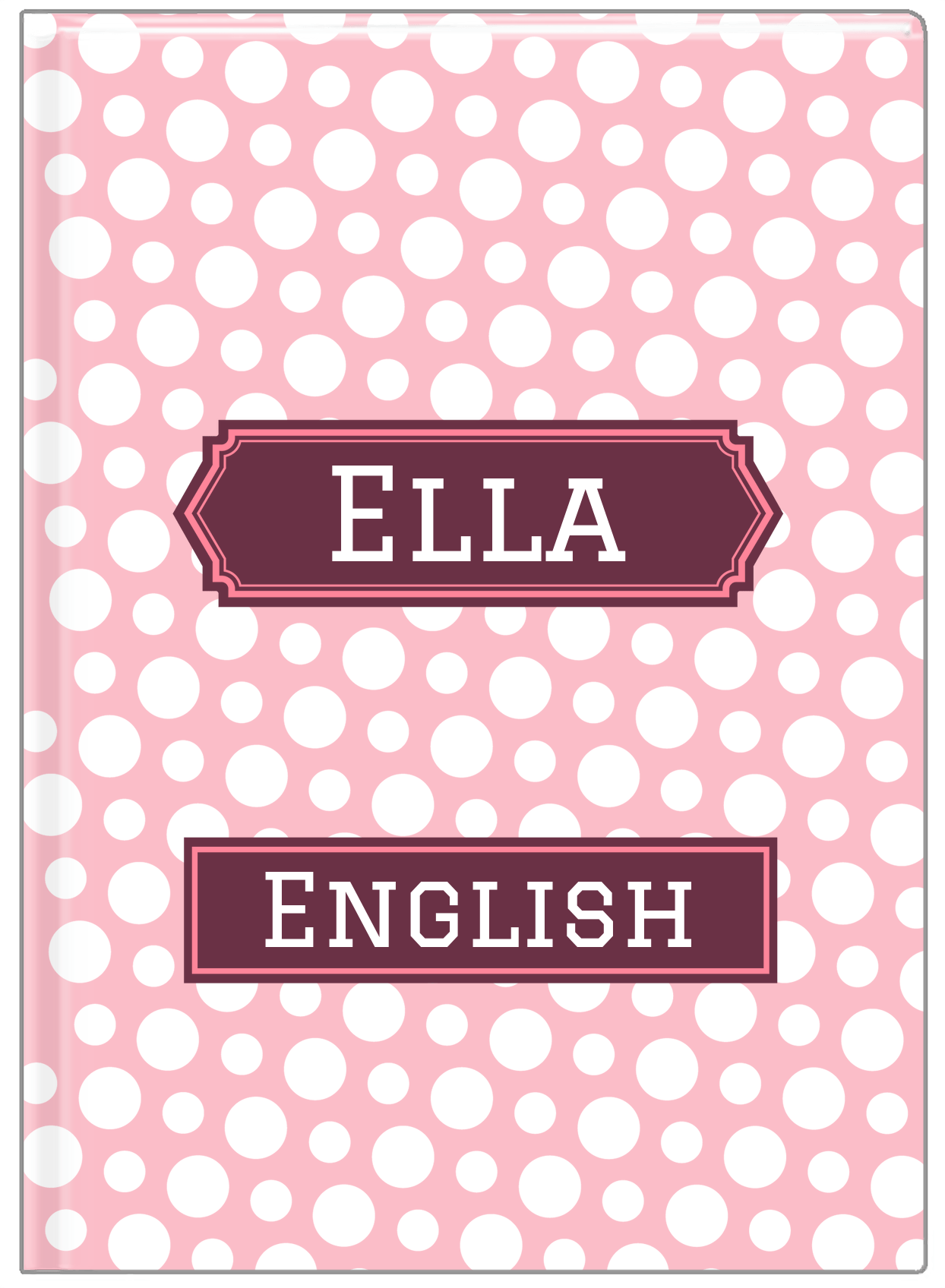 Personalized Polka Dots Journal - Pink and White - Decorative Rectangle Nameplate - Front View