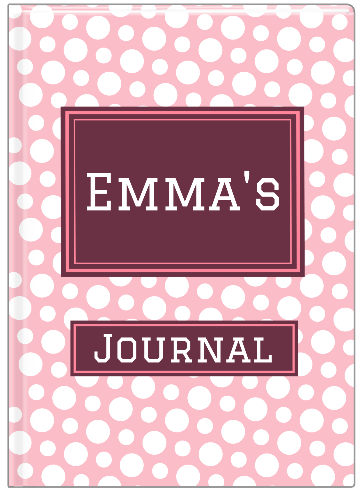 Personalized Polka Dots Journal - Pink and White - Rectangle Nameplate - Front View