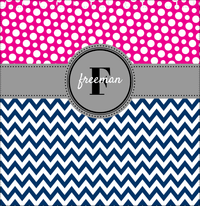 Thumbnail for Personalized Polka Dots and Chevron I Shower Curtain - Pink and Navy - Circle Nameplate - Decorate View