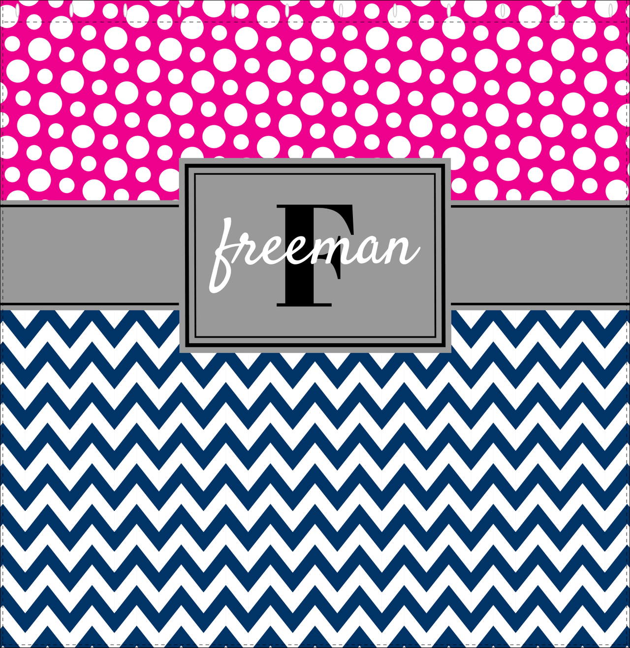 Personalized Polka Dots and Chevron I Shower Curtain - Pink and Navy - Rectangle Nameplate - Decorate View