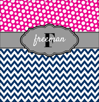 Thumbnail for Personalized Polka Dots and Chevron I Shower Curtain - Pink and Navy - Fancy Nameplate II - Decorate View