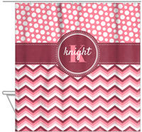 Thumbnail for Personalized Polka Dots and Chevron II Shower Curtain - Pink and White - Circle Nameplate - Hanging View