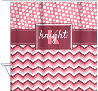 Thumbnail for Personalized Polka Dots and Chevron II Shower Curtain - Pink and White - Rectangle Nameplate - Hanging View
