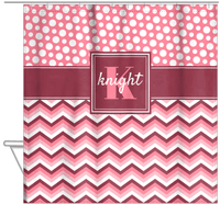 Thumbnail for Personalized Polka Dots and Chevron II Shower Curtain - Pink and White - Square Nameplate - Hanging View