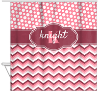 Thumbnail for Personalized Polka Dots and Chevron II Shower Curtain - Pink and White - Fancy Nameplate - Hanging View