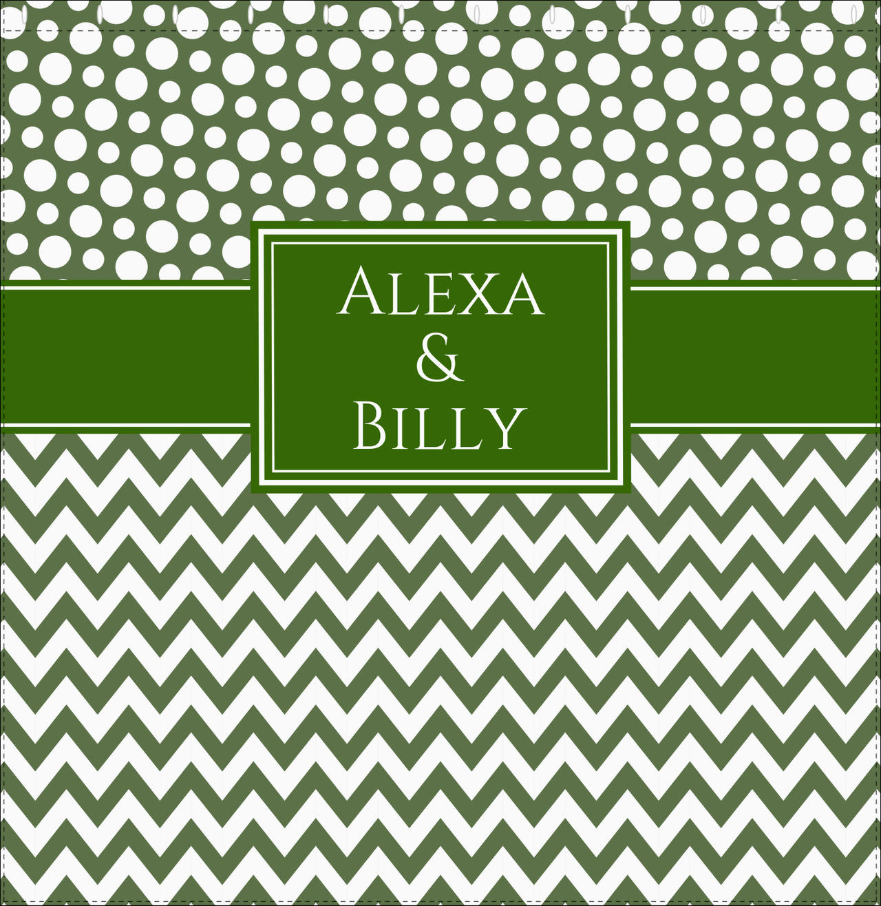 Personalized Polka Dots and Chevron III Shower Curtain - Green and White - Rectangle Nameplate - Decorate View