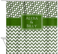 Thumbnail for Personalized Polka Dots and Chevron III Shower Curtain - Green and White - Rectangle Nameplate - Hanging View