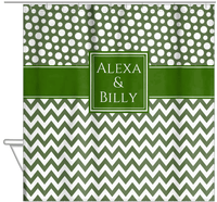 Thumbnail for Personalized Polka Dots and Chevron III Shower Curtain - Green and White - Square Nameplate - Hanging View