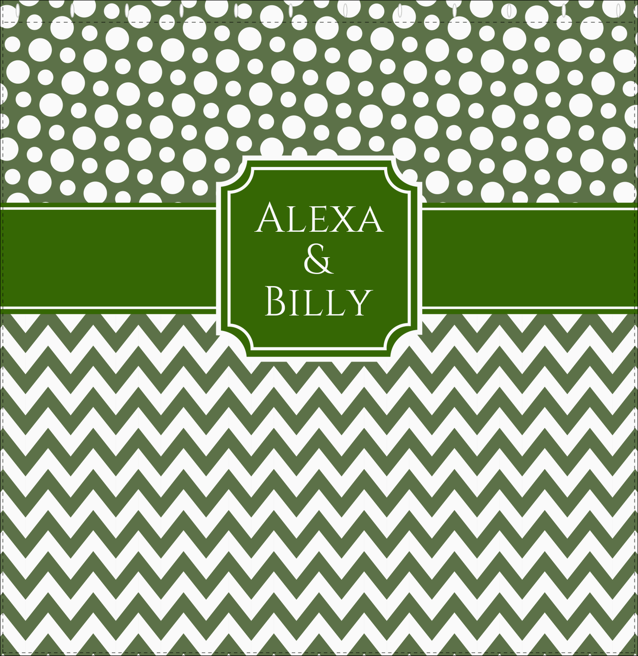 Personalized Polka Dots and Chevron III Shower Curtain - Green and White - Stamp Nameplate - Decorate View