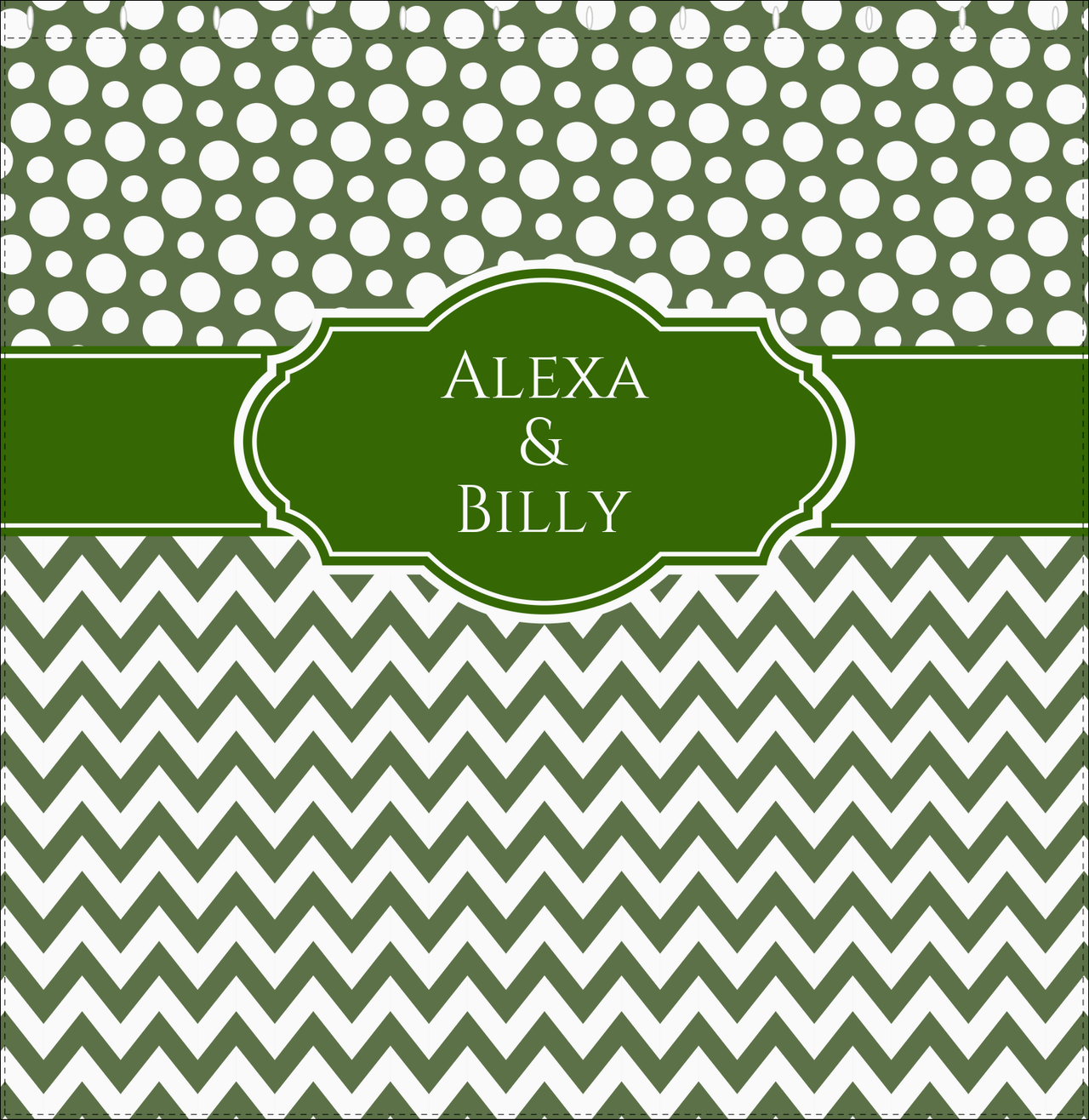 Personalized Polka Dots and Chevron III Shower Curtain - Green and White - Fancy Nameplate - Decorate View