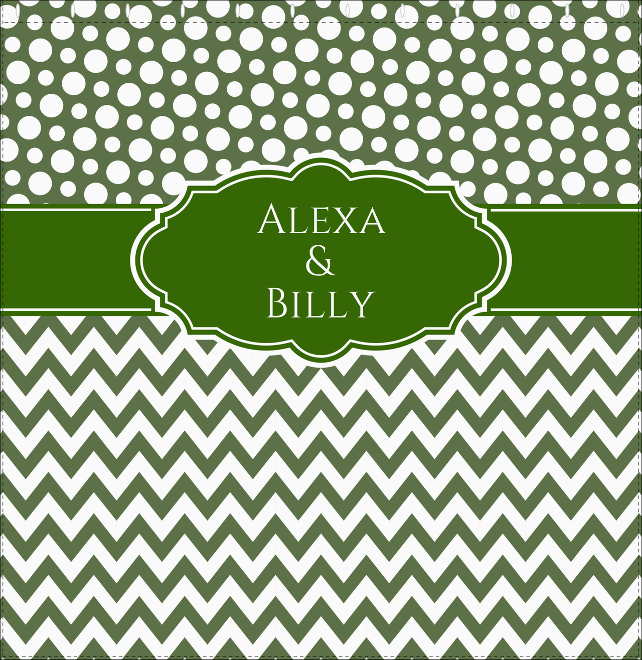 Personalized Polka Dots and Chevron III Shower Curtain - Green and White - Fancy Nameplate II - Decorate View