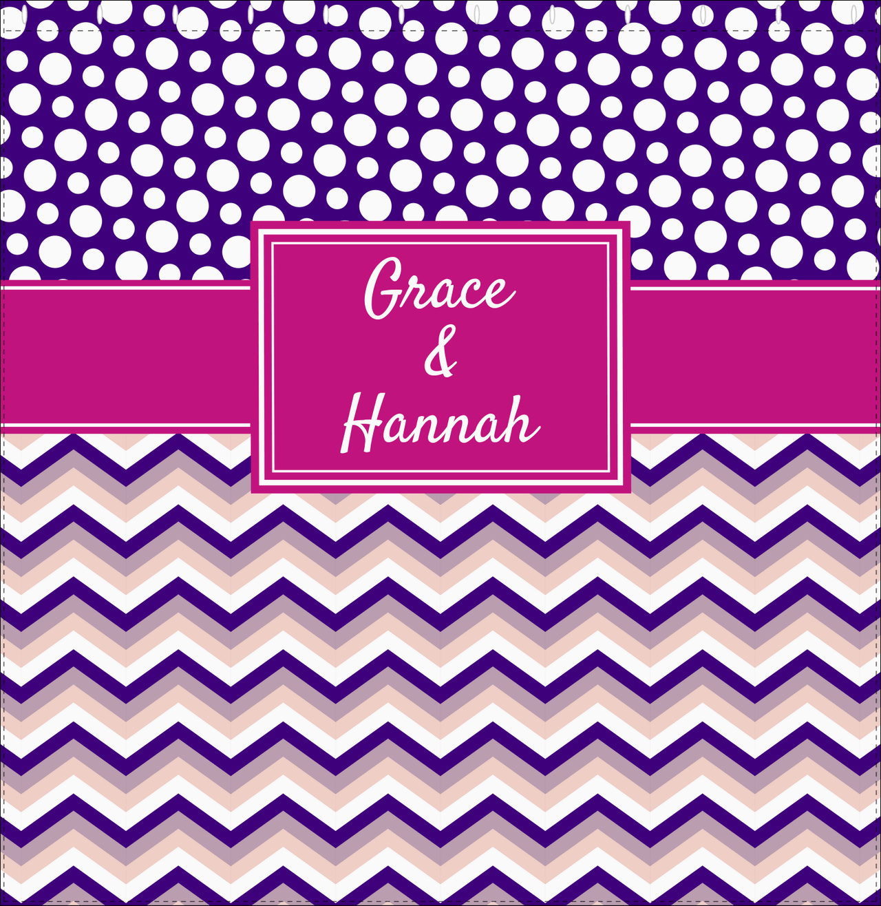 Personalized Polka Dots and Chevron IV Shower Curtain - Pink and Purple - Rectangle Nameplate - Decorate View
