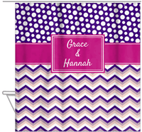 Thumbnail for Personalized Polka Dots and Chevron IV Shower Curtain - Pink and Purple - Rectangle Nameplate - Hanging View