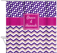 Thumbnail for Personalized Polka Dots and Chevron IV Shower Curtain - Pink and Purple - Square Nameplate - Hanging View