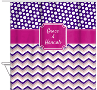 Thumbnail for Personalized Polka Dots and Chevron IV Shower Curtain - Pink and Purple - Stamp Nameplate - Hanging View