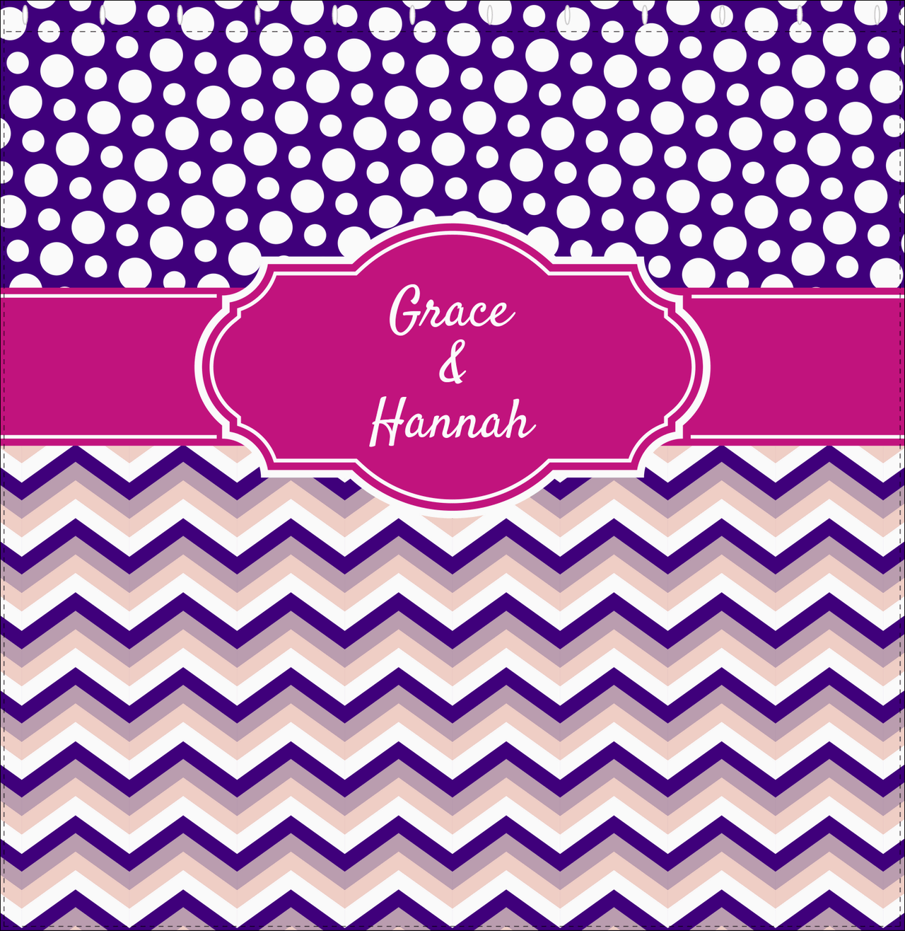 Personalized Polka Dots and Chevron IV Shower Curtain - Pink and Purple - Fancy Nameplate - Decorate View