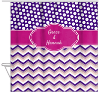 Thumbnail for Personalized Polka Dots and Chevron IV Shower Curtain - Pink and Purple - Fancy Nameplate - Hanging View
