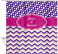 Thumbnail for Personalized Polka Dots and Chevron IV Shower Curtain - Pink and Purple - Fancy Nameplate II - Hanging View
