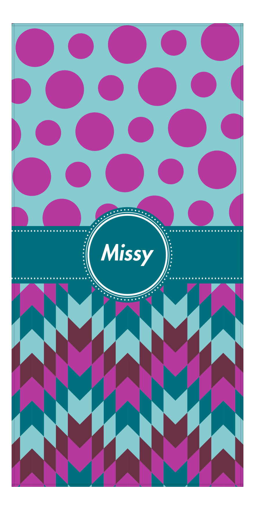 Personalized Polka Dots & Funky Arrows Beach Towel - Circle Ribbon - Front View