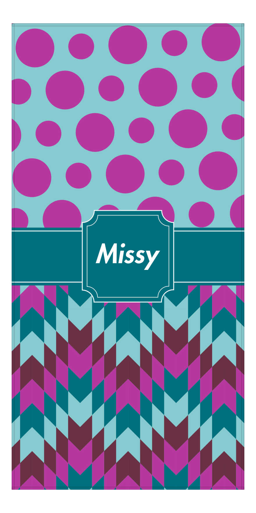 Personalized Polka Dots & Funky Arrows Beach Towel - Stamp Ribbon - Front View