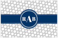 Thumbnail for Personalized Polka Dot Placemat - Light Grey and White - Navy Circle Frame With Ribbon -  View