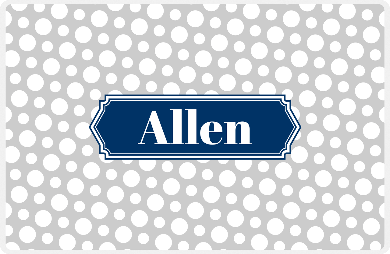 Personalized Polka Dot Placemat - Light Grey and White - Navy Decorative Rectangle Frame -  View