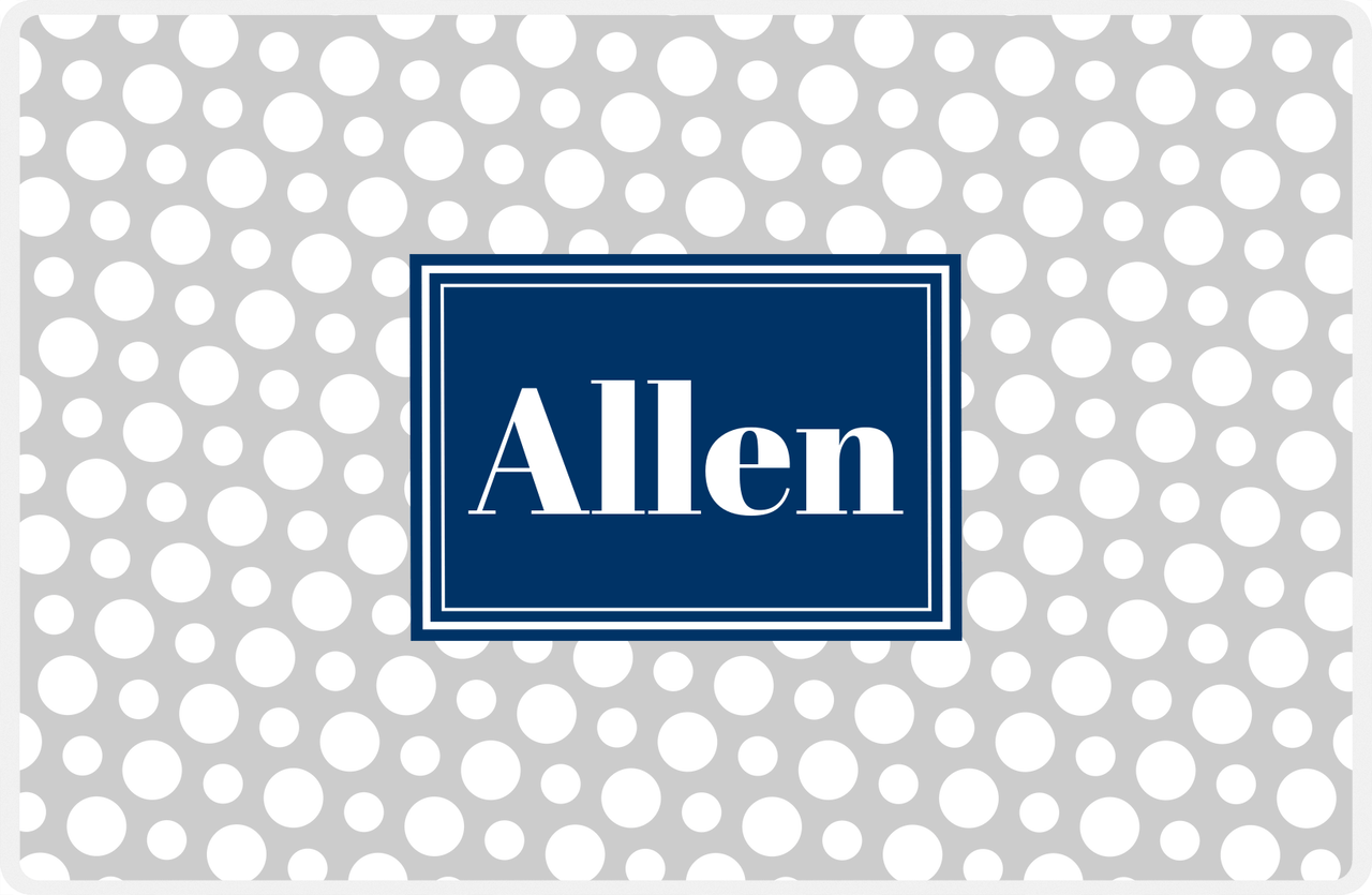 Personalized Polka Dot Placemat - Light Grey and White - Navy Rectangle Frame -  View