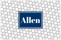 Thumbnail for Personalized Polka Dot Placemat - Light Grey and White - Navy Rectangle Frame -  View