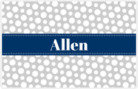 Thumbnail for Personalized Polka Dot Placemat - Light Grey and White - Navy Ribbon Frame -  View